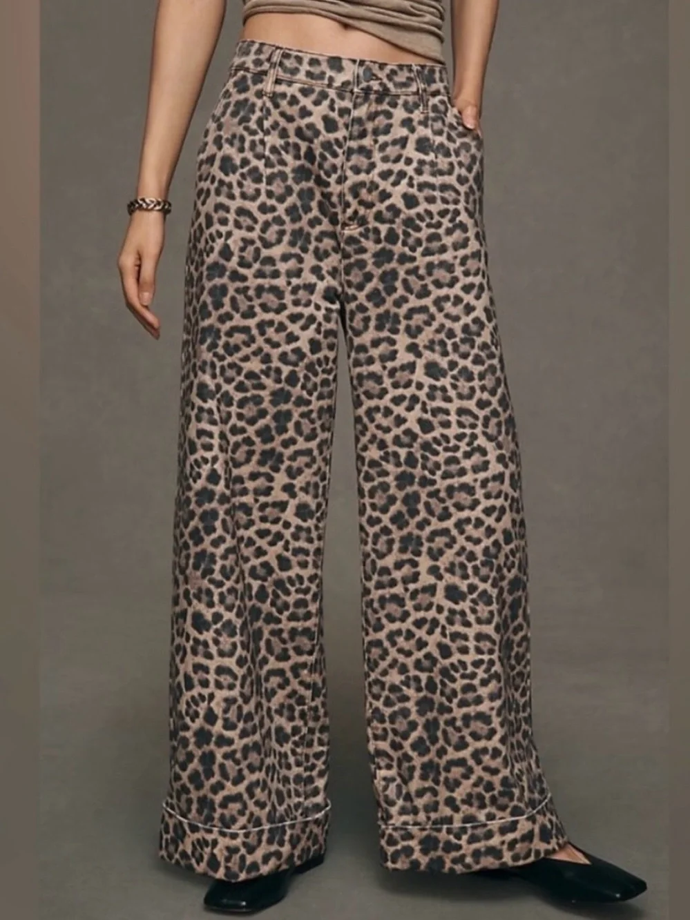 Pilcro Leopard Print Wide-Leg Pants